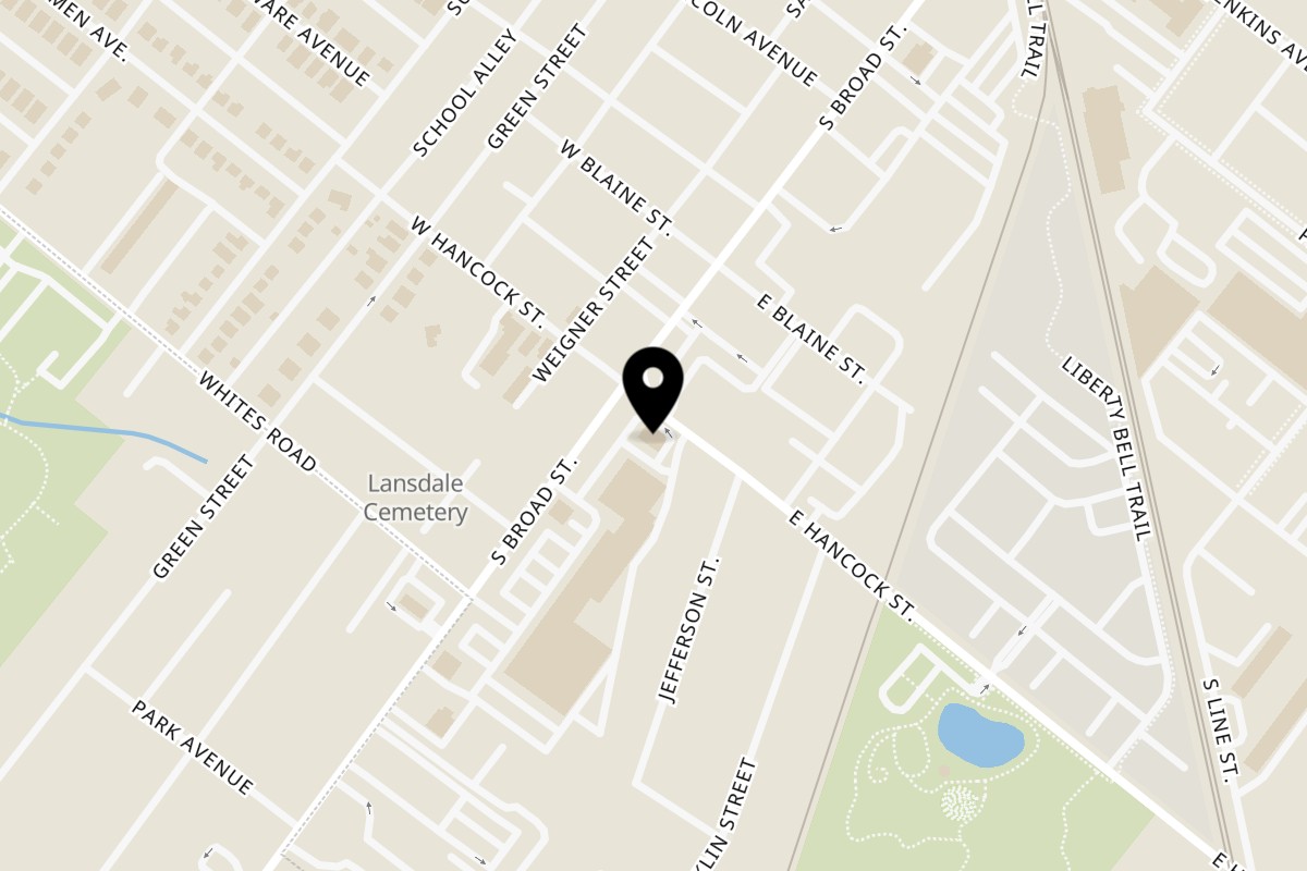 Map showing the location of Manhattan Bagel (Chalfont, Dublin, Lansdale) 401 South Broad Street on 401 S Broad St in Lansdale